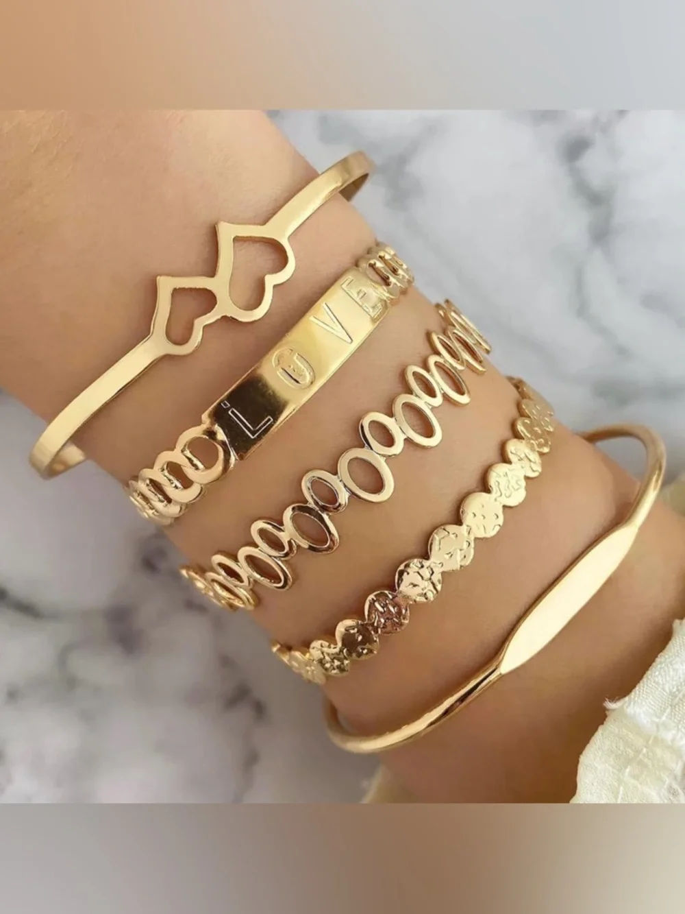 NWT~12pc 14K Gold Stackable Statement Bangle Cuff Bracelet Set